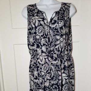 THE LOFT LIGHTWEIGHT SUMMER SLEEVELESS NAVY WHITE PAISLEY DRESS - SIZE Medium